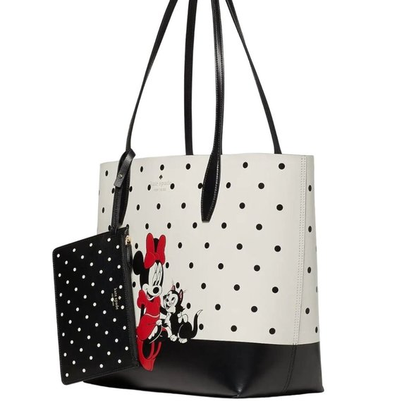 NEW Kate Spade X Disney Minnie Mouse & Figaro Tote Bag White Polka Dot Leather - Picture 5 of 11